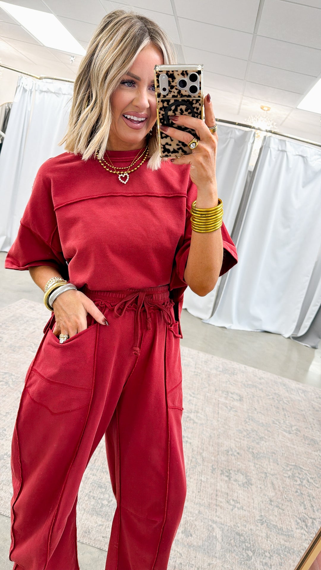 The Retreat Barrel Pants Set-Wine