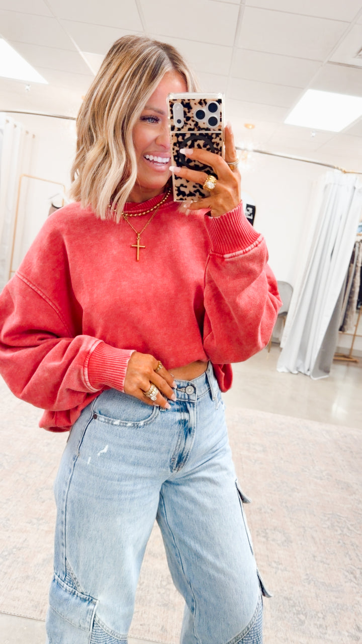 Plush Oversized Sweatshirt -Dark Red