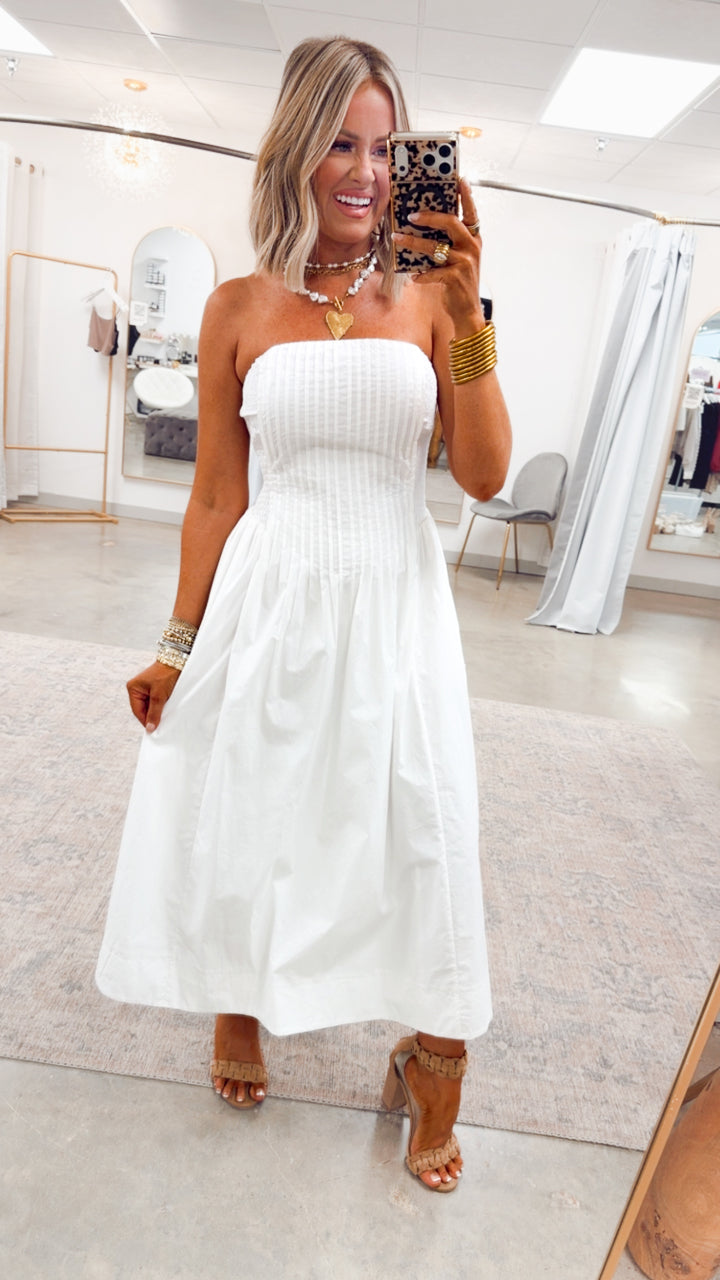 The Prescott Strapless Midi Dress
