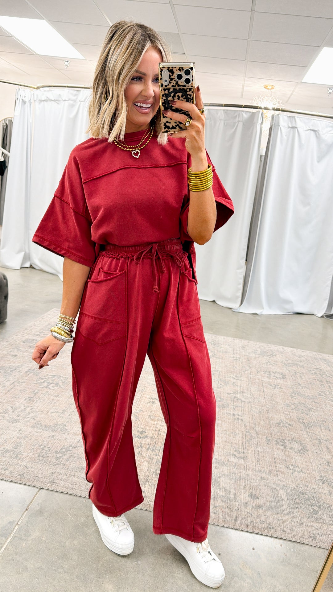 The Retreat Barrel Pants Set-Wine