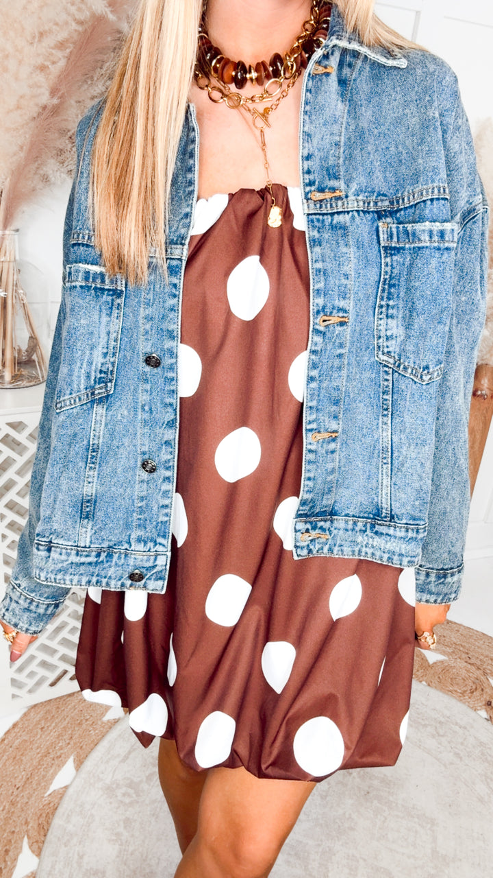 Darling Polka Dot Bubble Hem Dress-Brown/Ivory