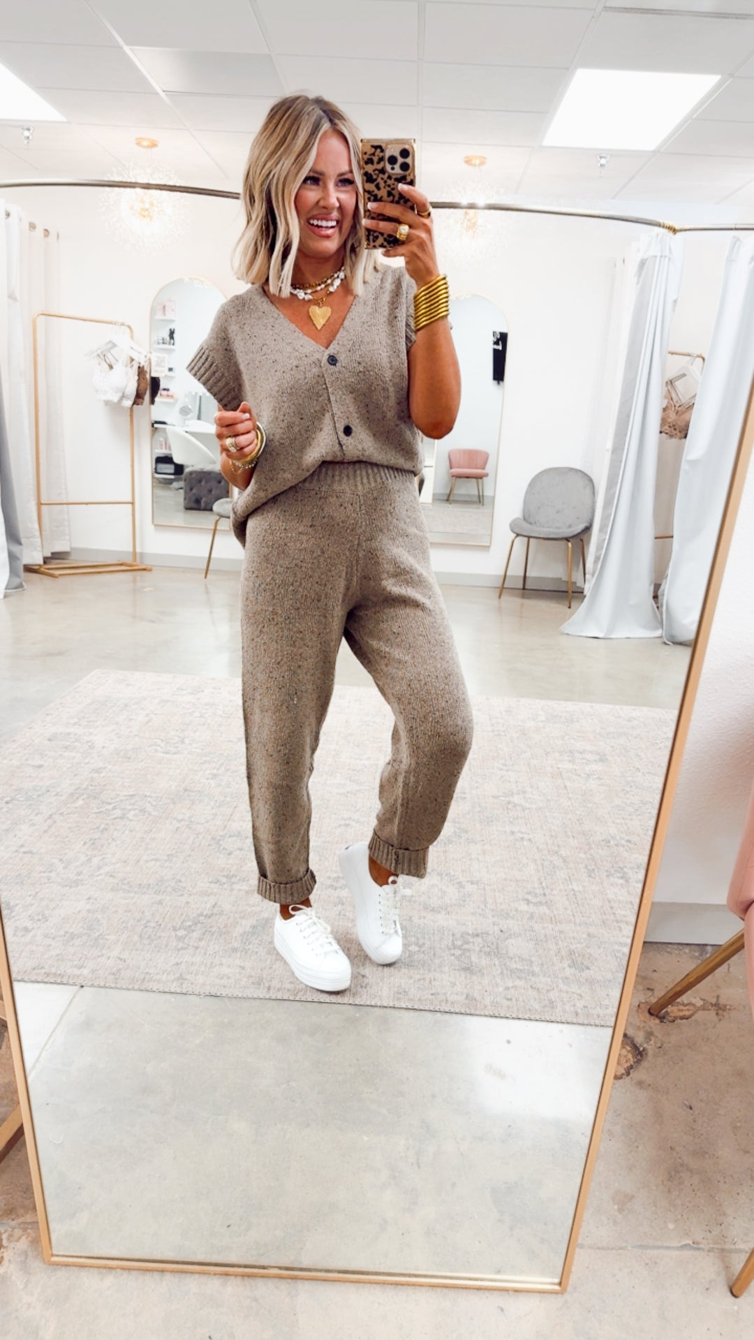 Channing Oversized Sweater Vest & Pants-Mushroom