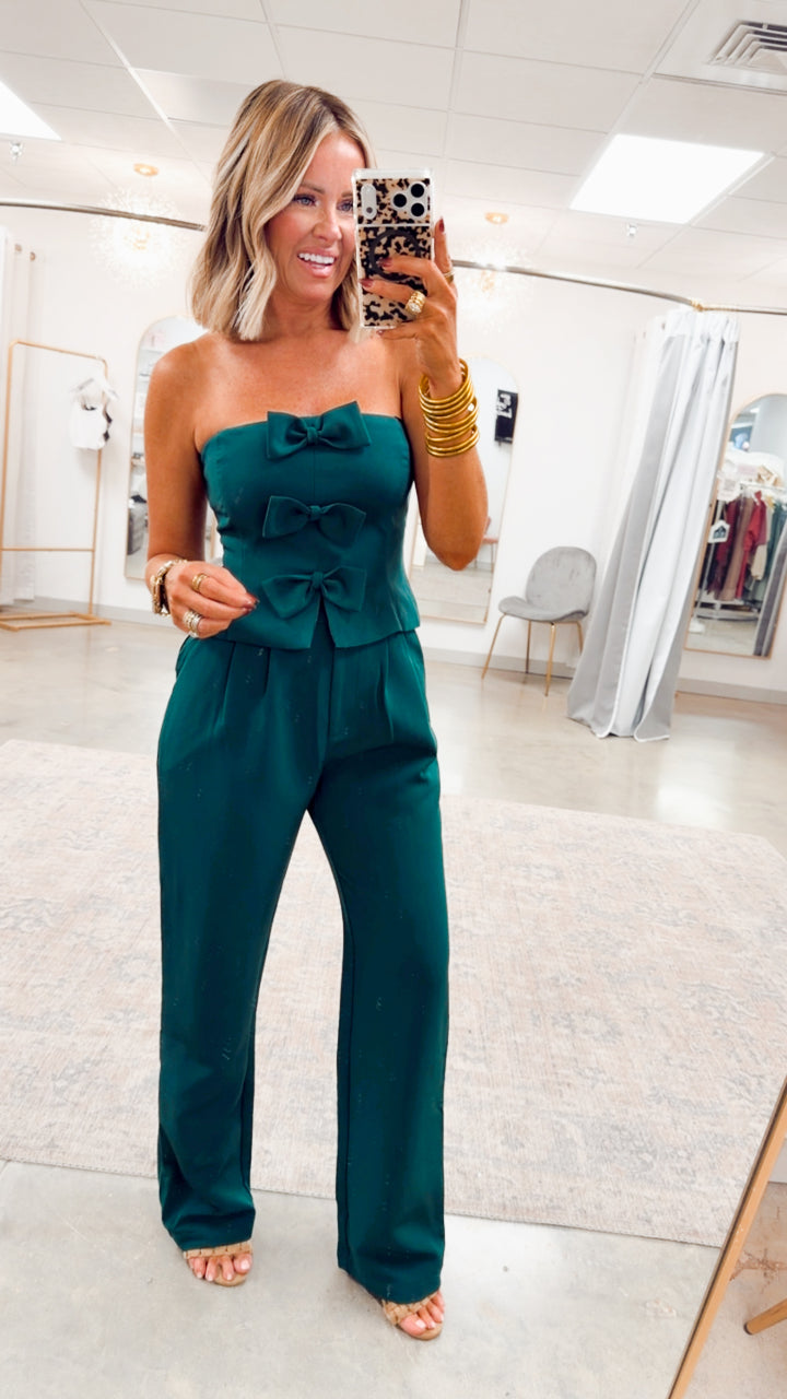 Evelina Bow Tube Top & Pants Set-Forest Green