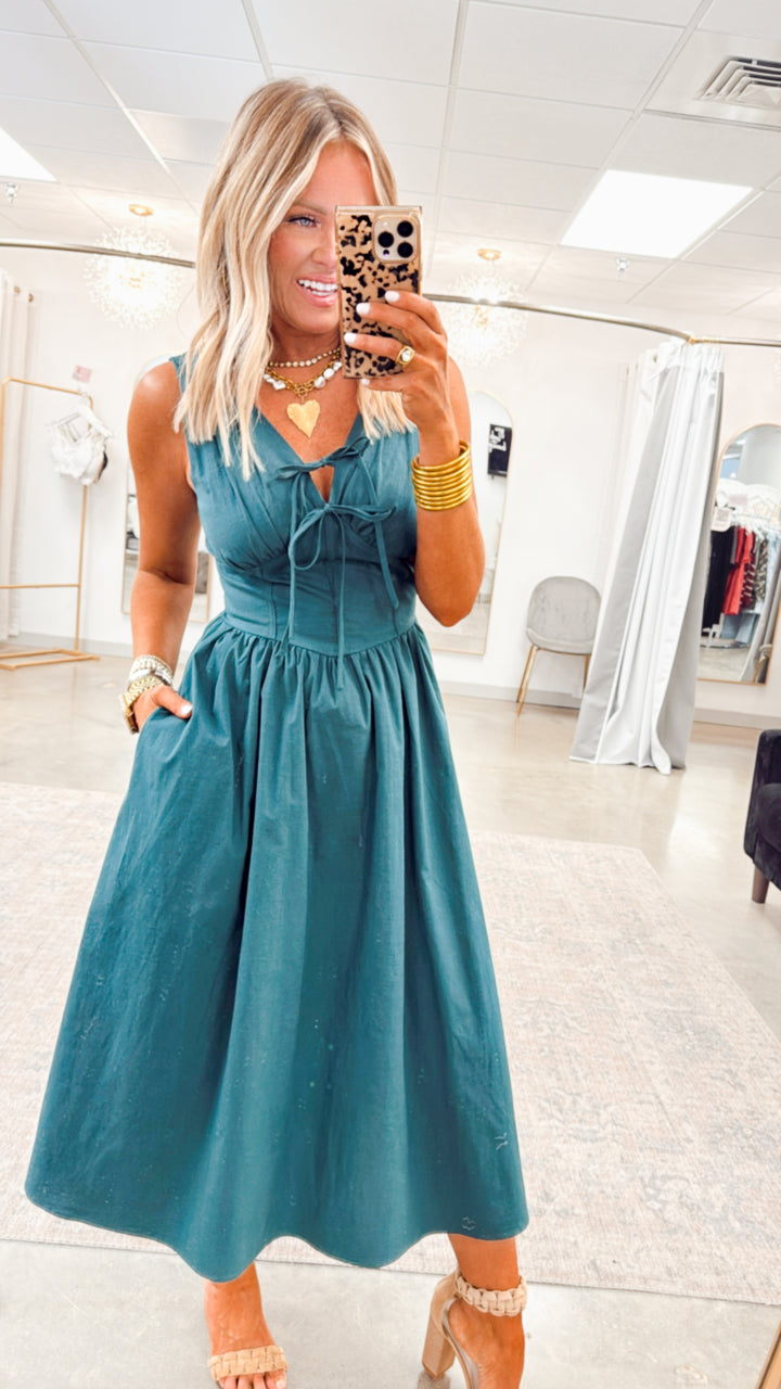 Payton Flare Midi Dress-Hunter Green