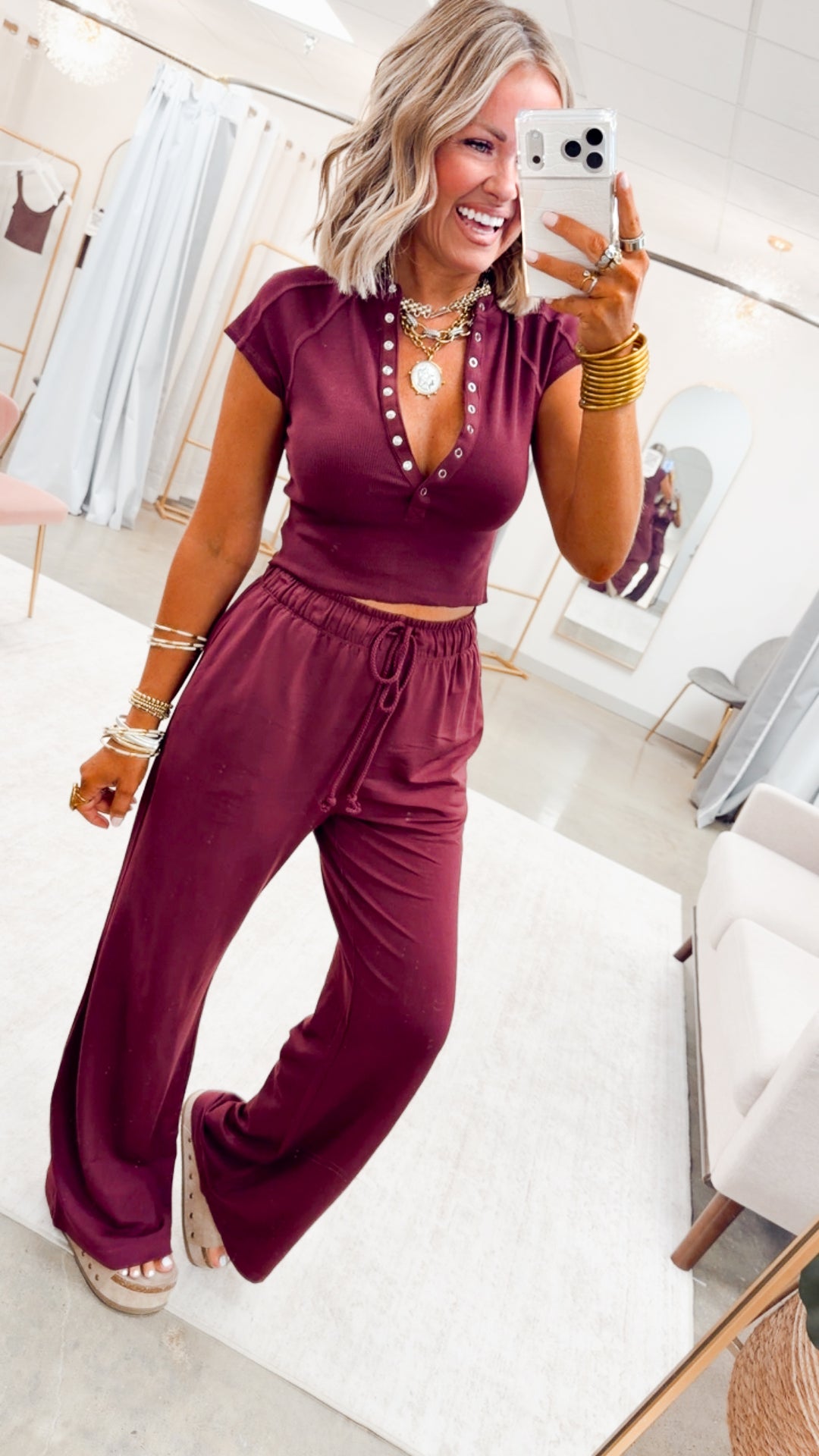Evie Raglan Top & Pant Set-Wine