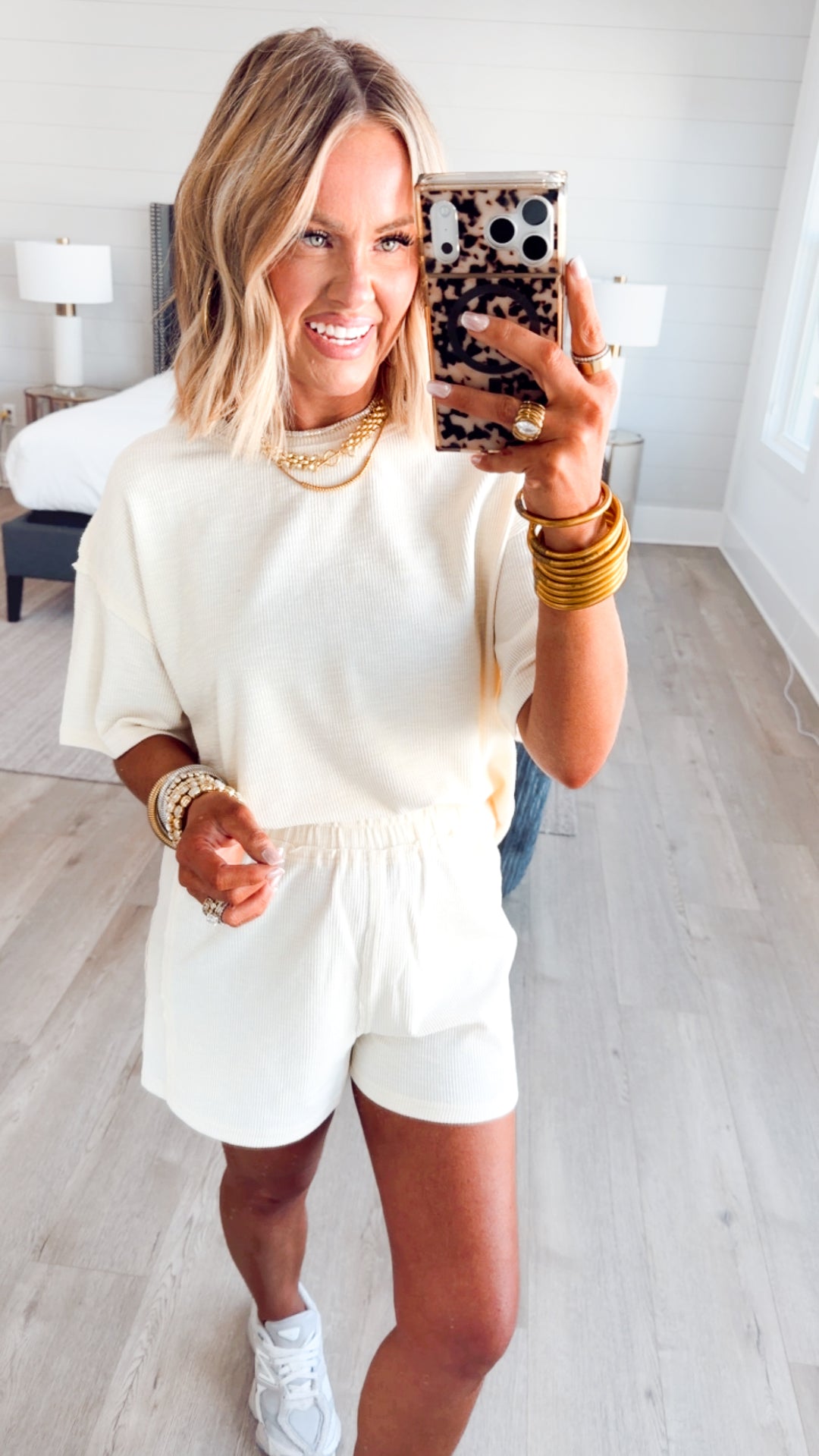 Amaya Textured Knit Top & Shorts Set-Cream