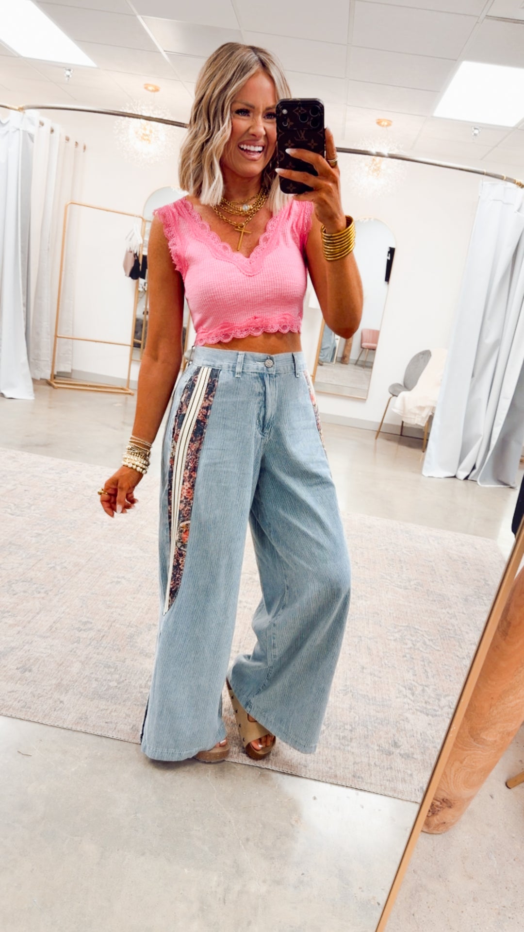 Noa Lace Crop Tank-Fuchsia