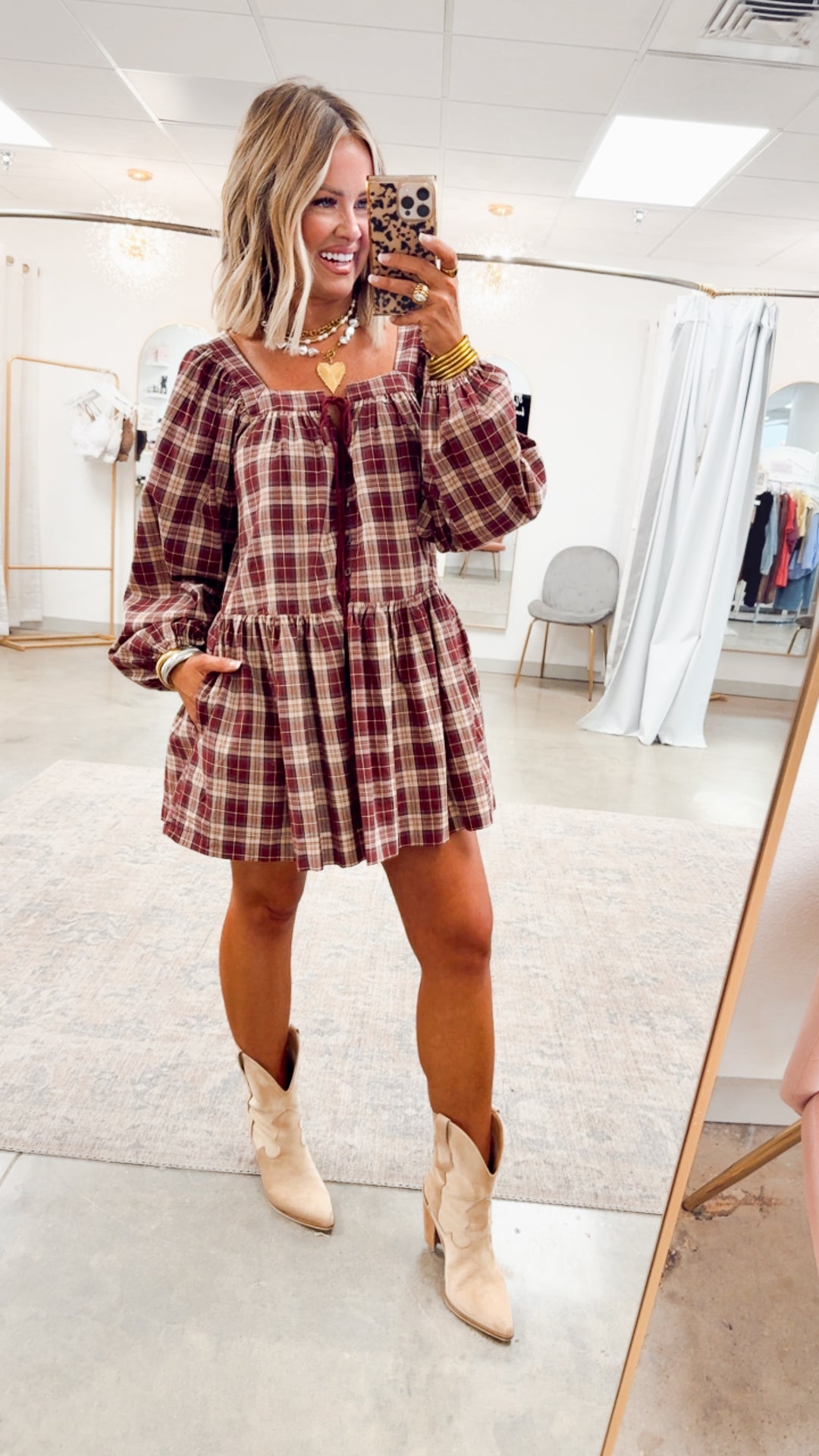 Harvest Checkered Mini Dress