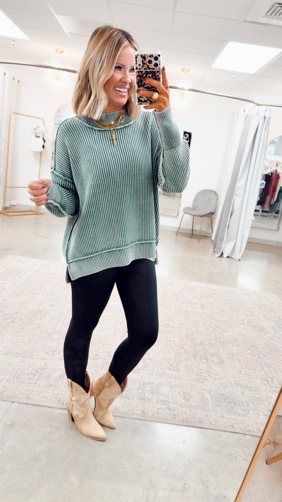 Breezy Cropped Sweater-Hunter Green