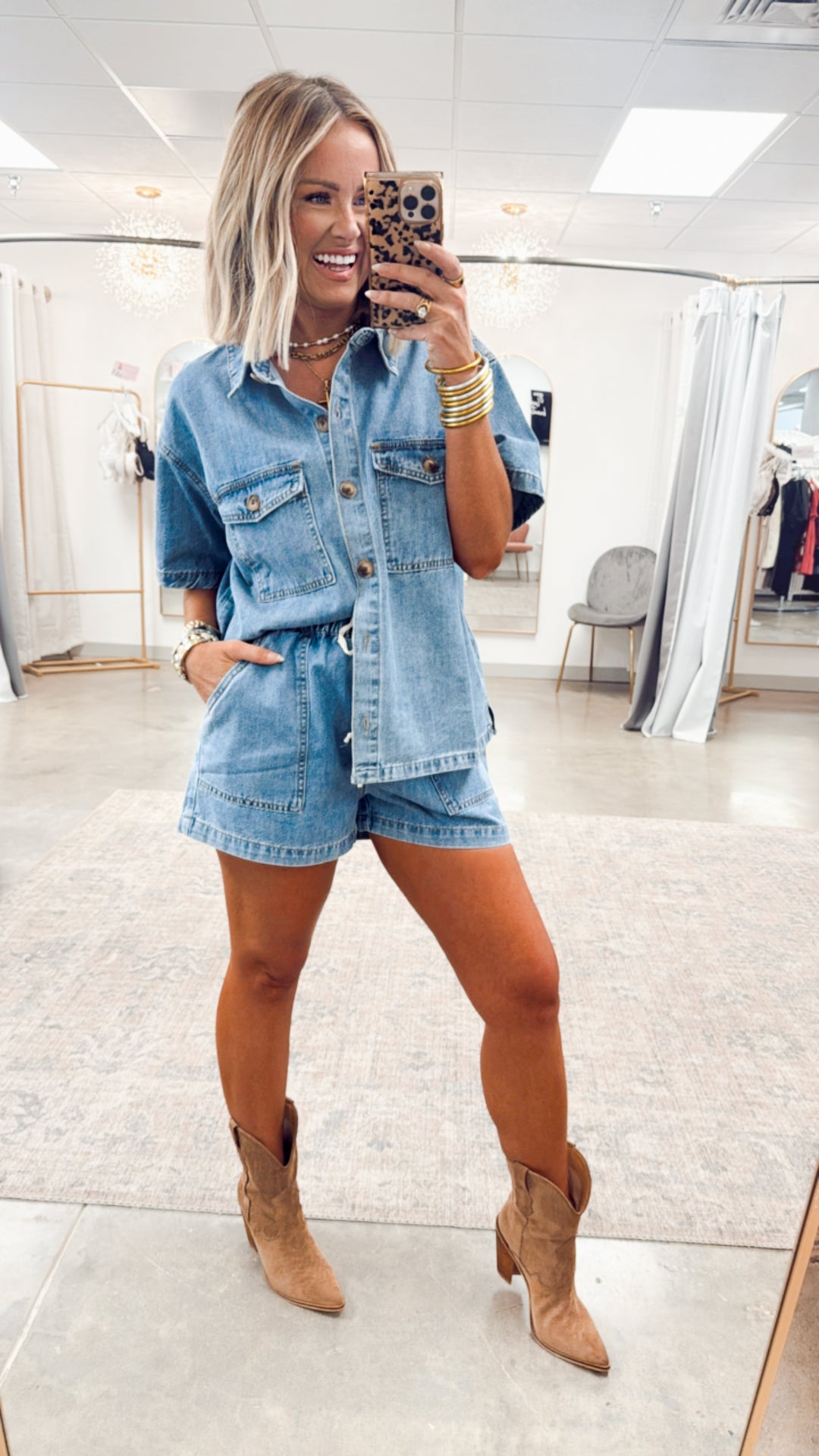 Denim Drift Shirt & Shorts Set