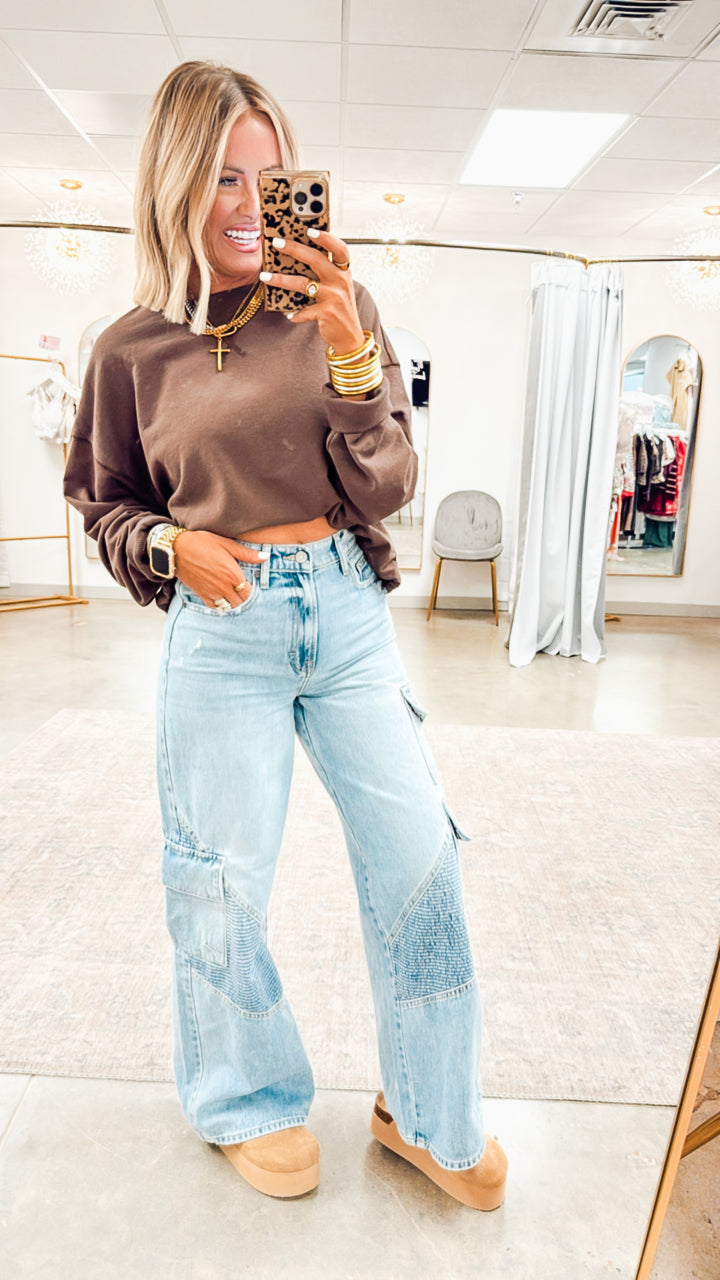 Lucy Bubble Hem Top-Chocolate