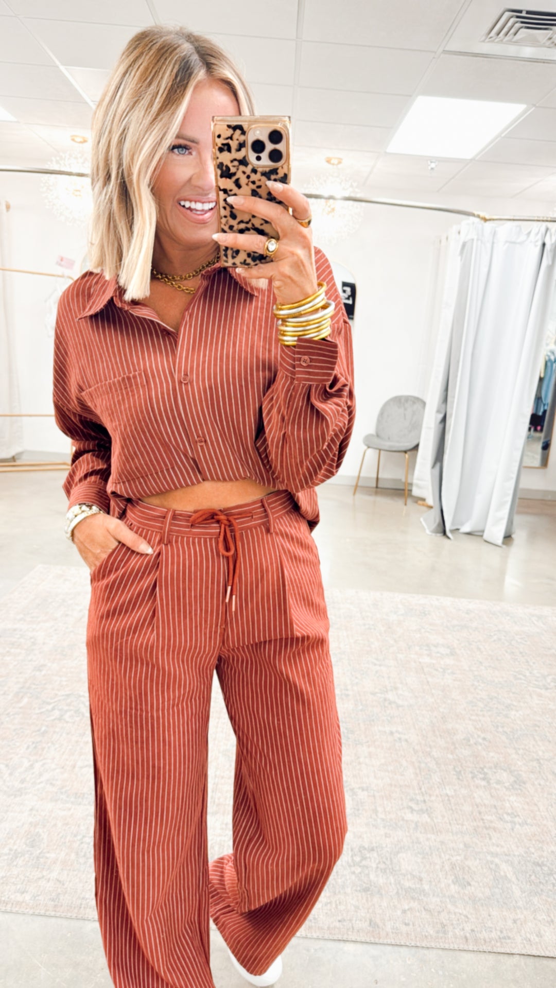Lexi Pinstripe Top & Pants Set-Burgundy