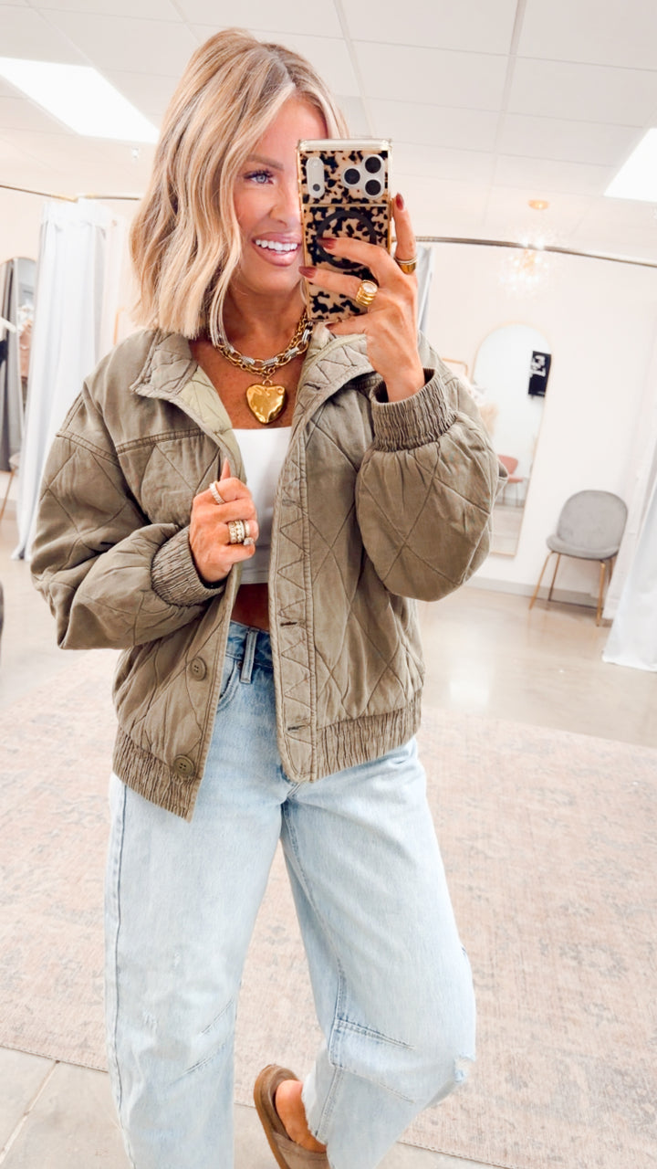 The Magnolia Quilted Jacket-Olive