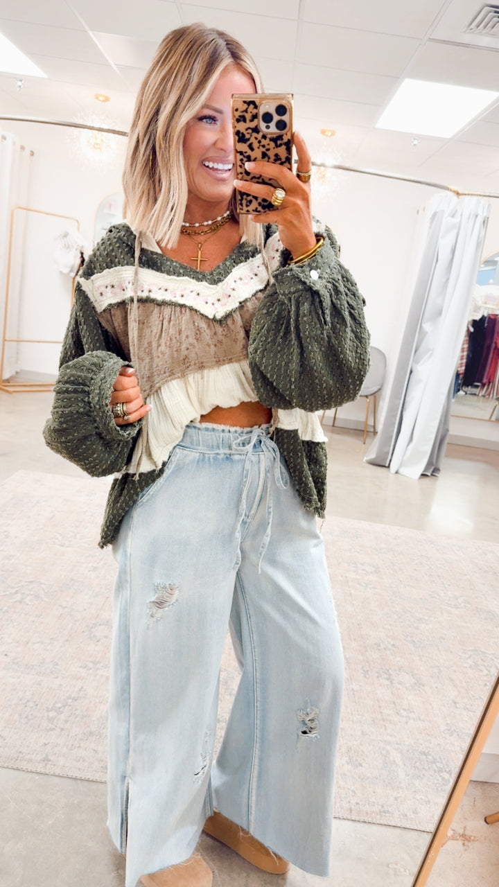 All Retro Hoodie Top-Olive