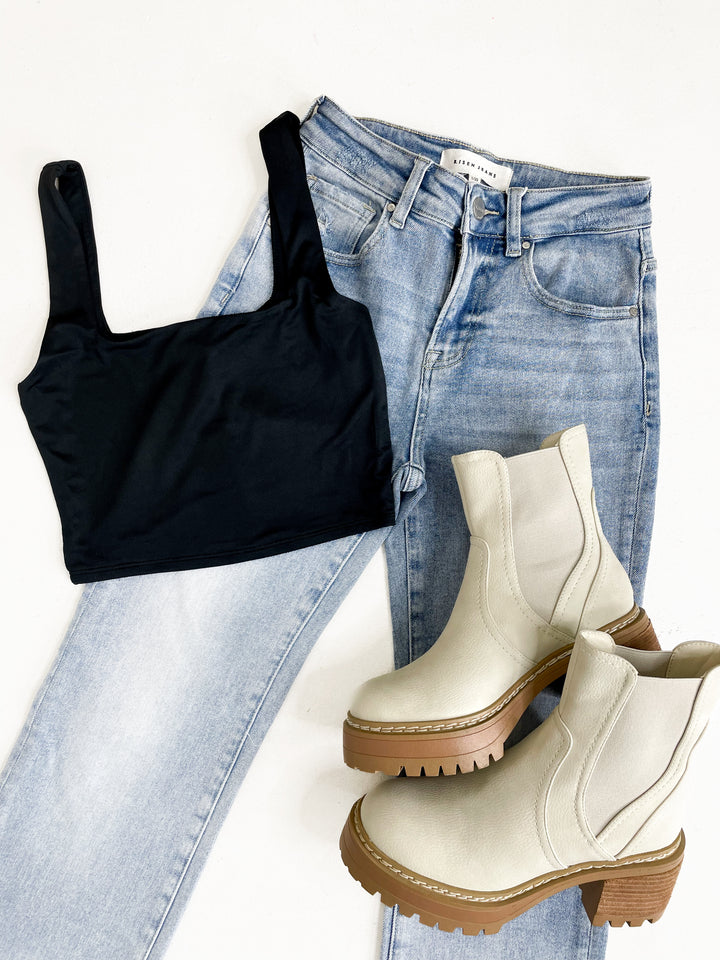 Black Square Neck Cropped Tank
