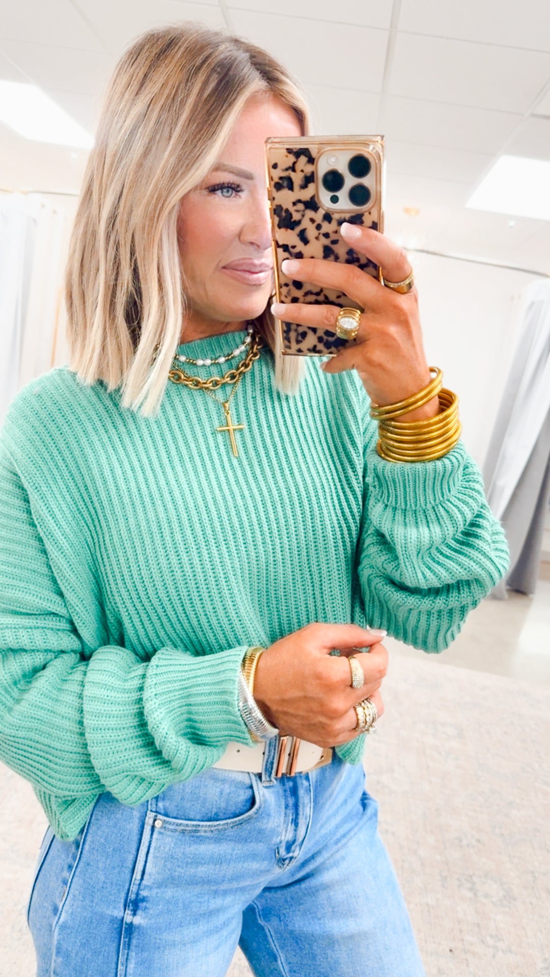 Remi Cropped Sweater-Emerald