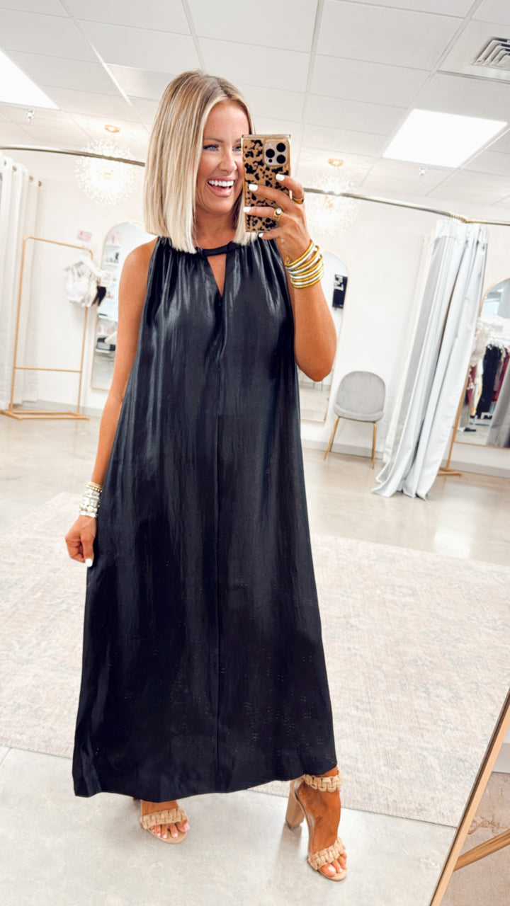 Halter Tie Back Dress-Black