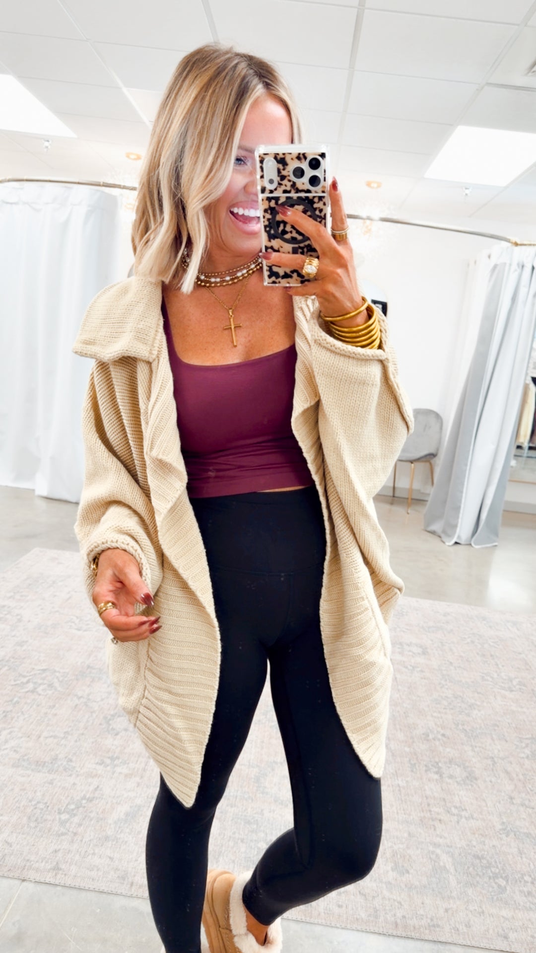 Amelia Drape Cardigan-Cream Beige