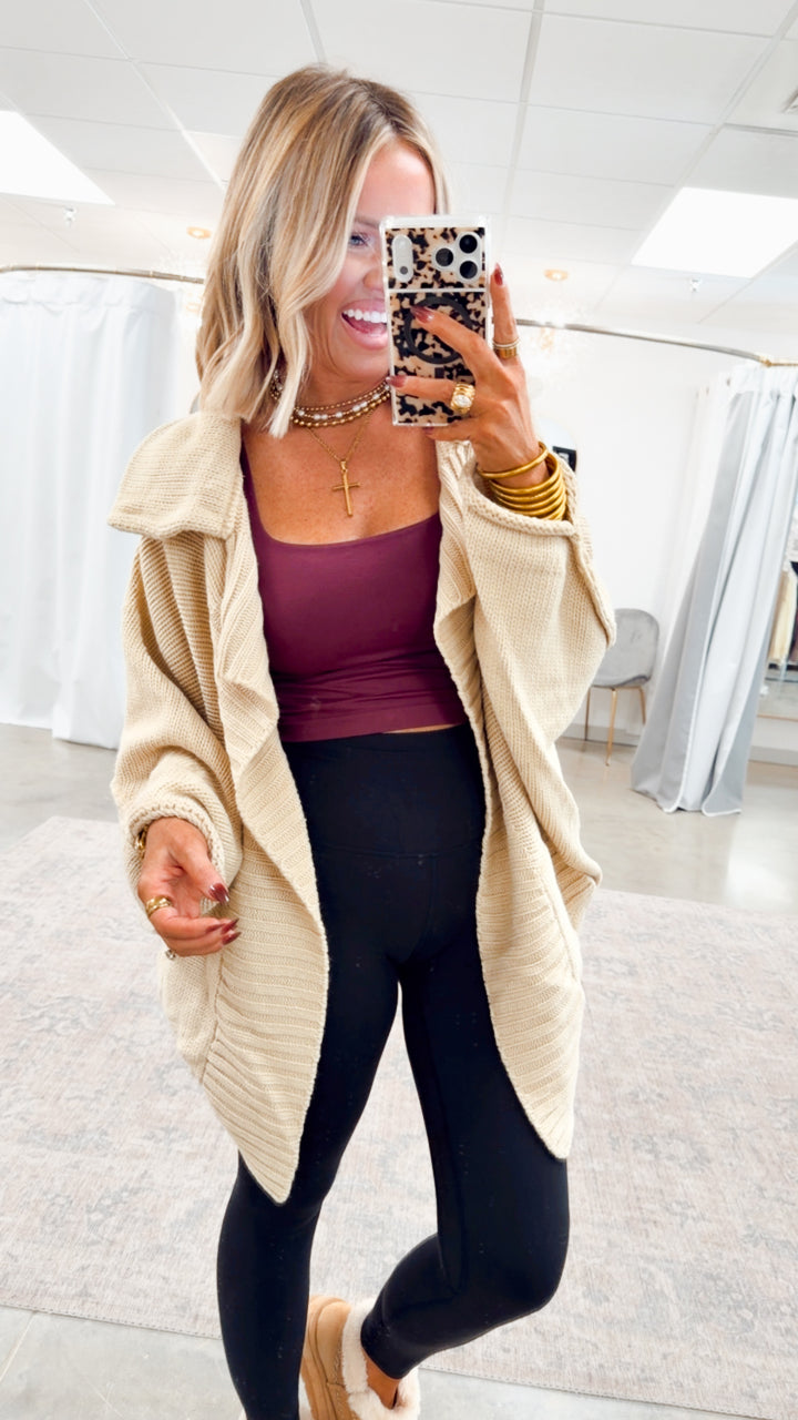 Amelia Drape Cardigan-Cream Beige