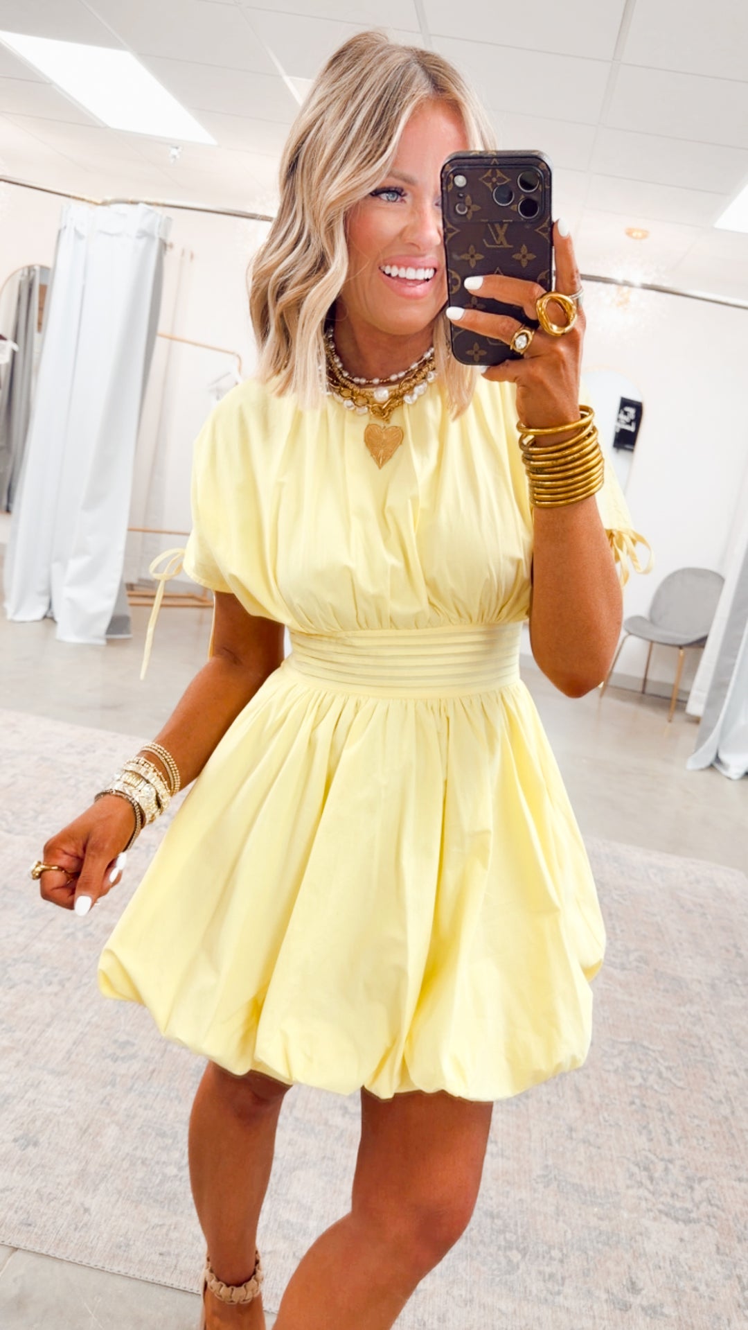 Indie Bubble Hem Mini Dress-Lemon