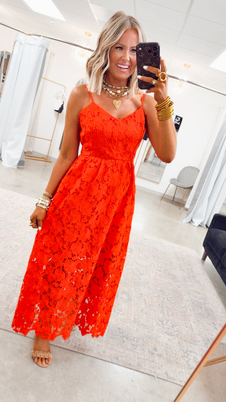 The Lucia Lace Midi Dress-Red