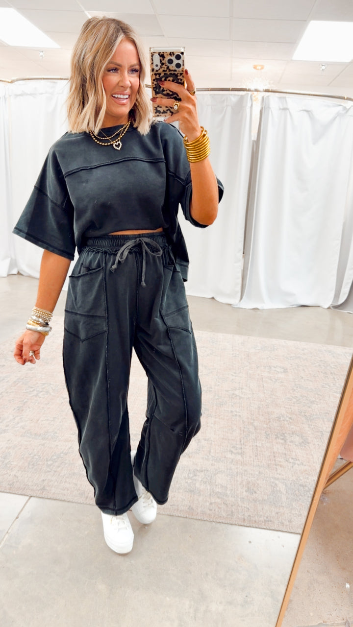 The Retreat Barrel Pants Set-Black