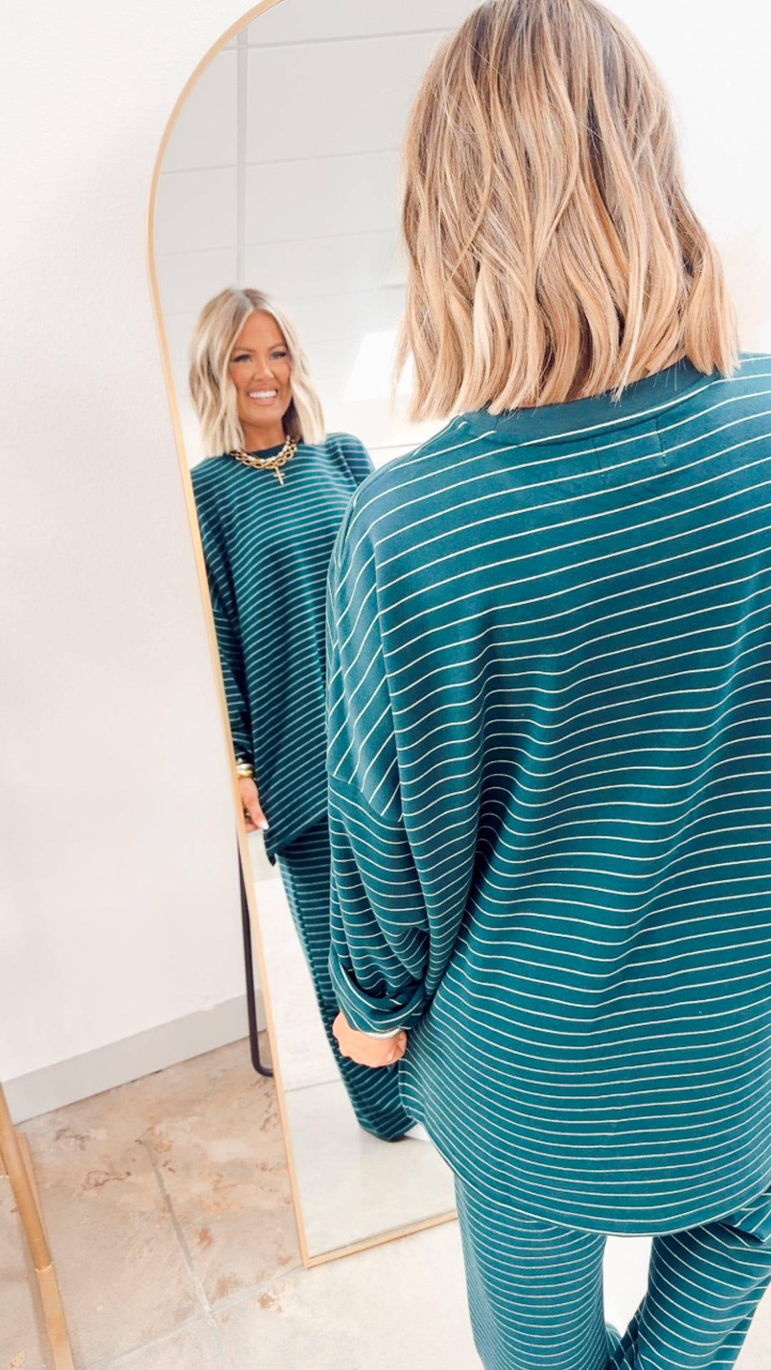 Lexi Striped Lounge Pants-Green/White