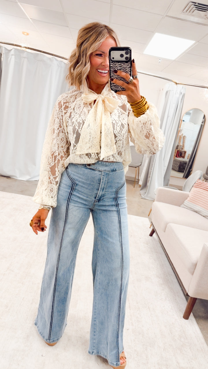 The Penelope Sheer Lace Blouse-Ivory