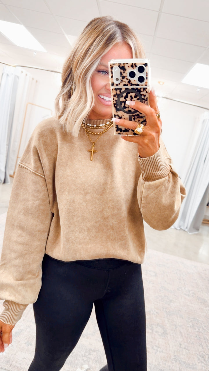 Camel Acid Washed Pullover