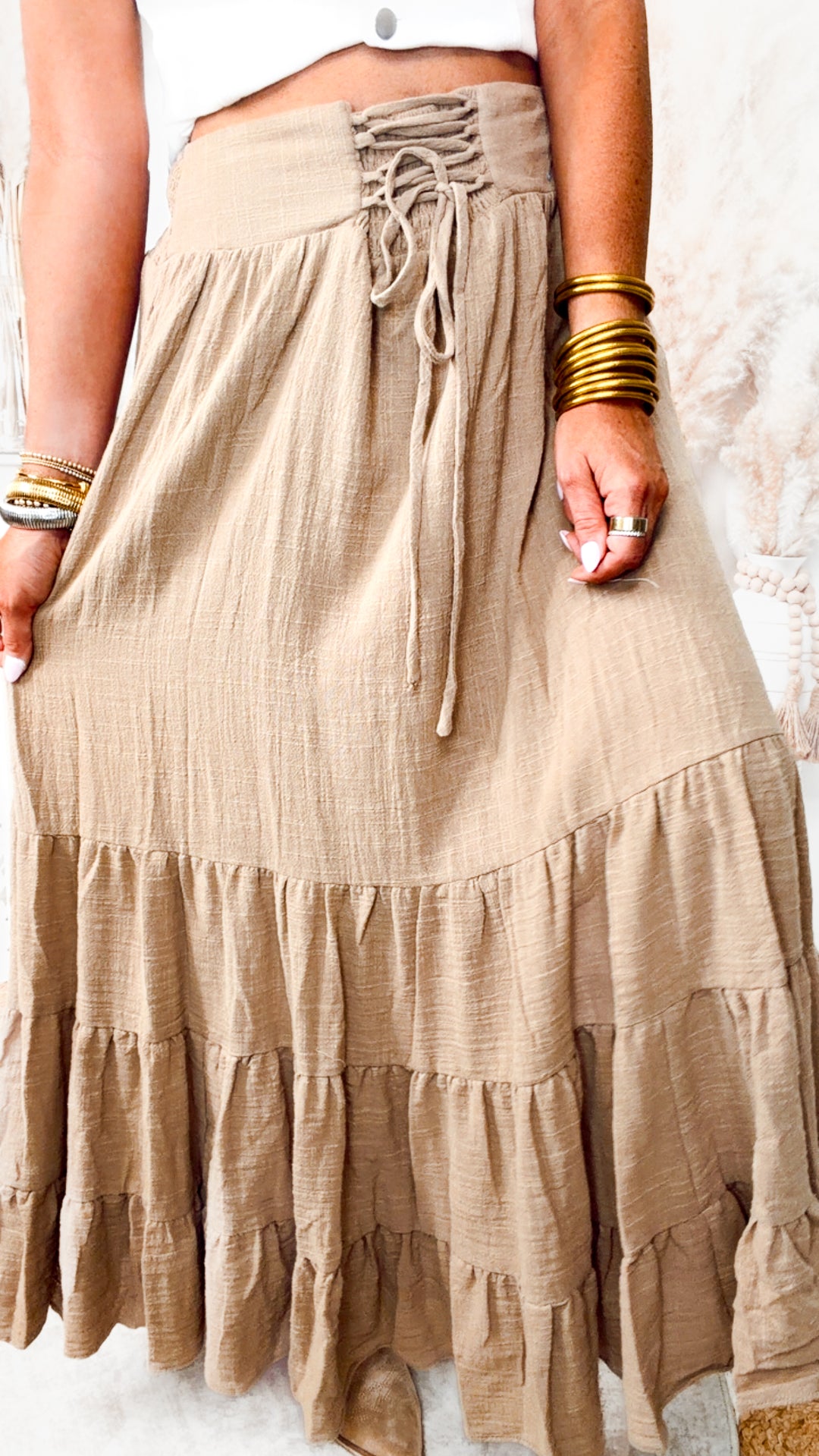 The Lace-Up Maxi Skirt-Rattan