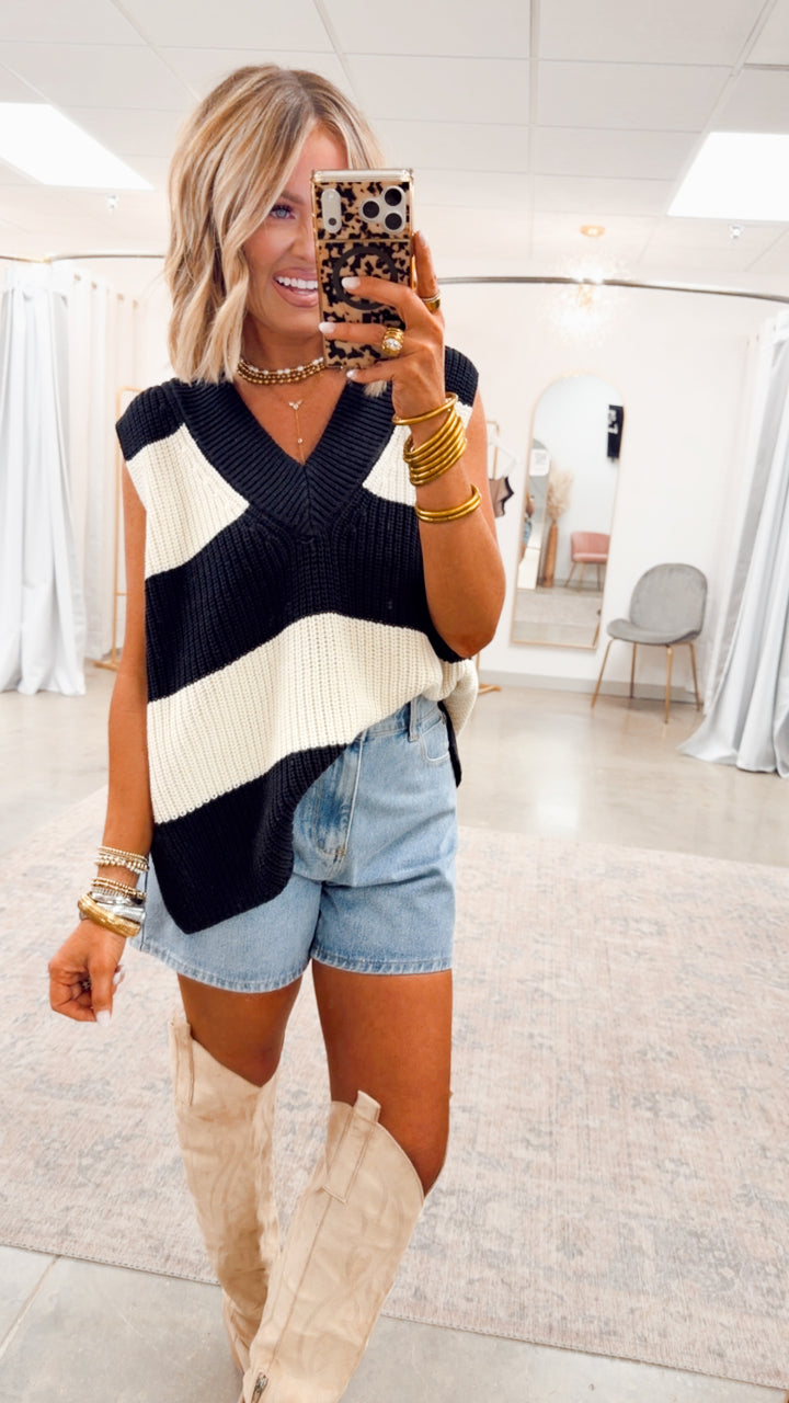 Gabby Sweater Vest-Black/Cream