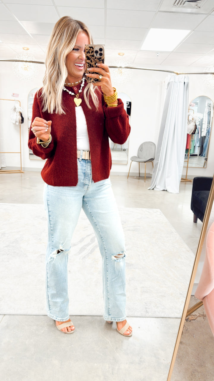 Senna Open Cardigan-Burgundy