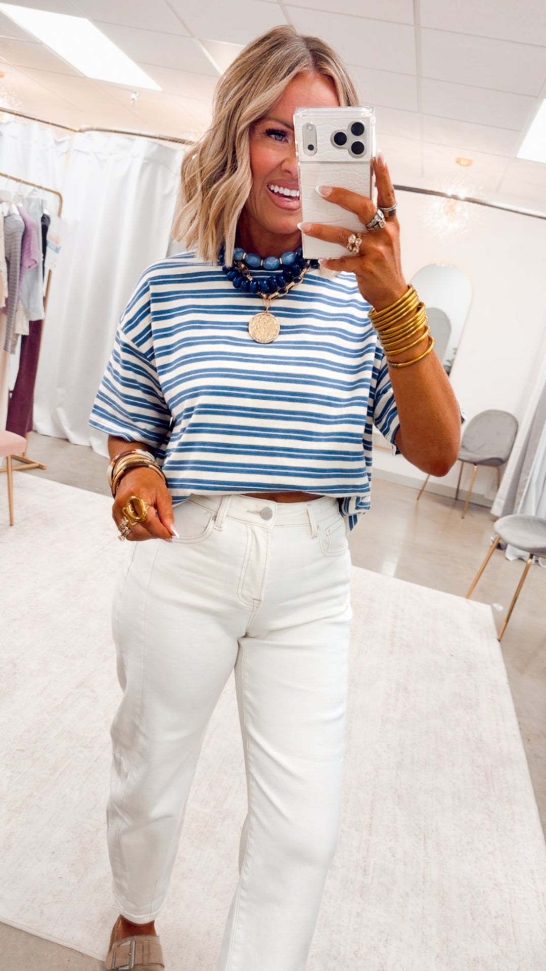 The Kinley Stripe Tee-Dusty Blue