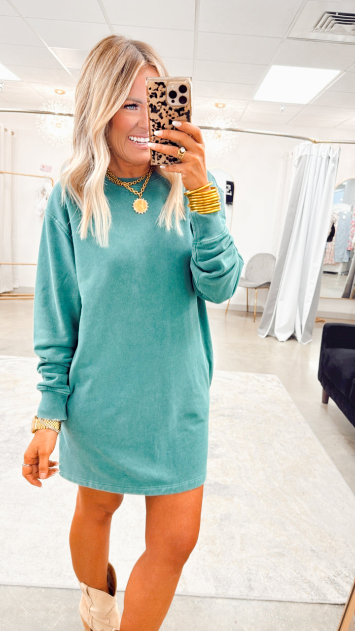 Mila Sweatshirt Dress-Dark Green