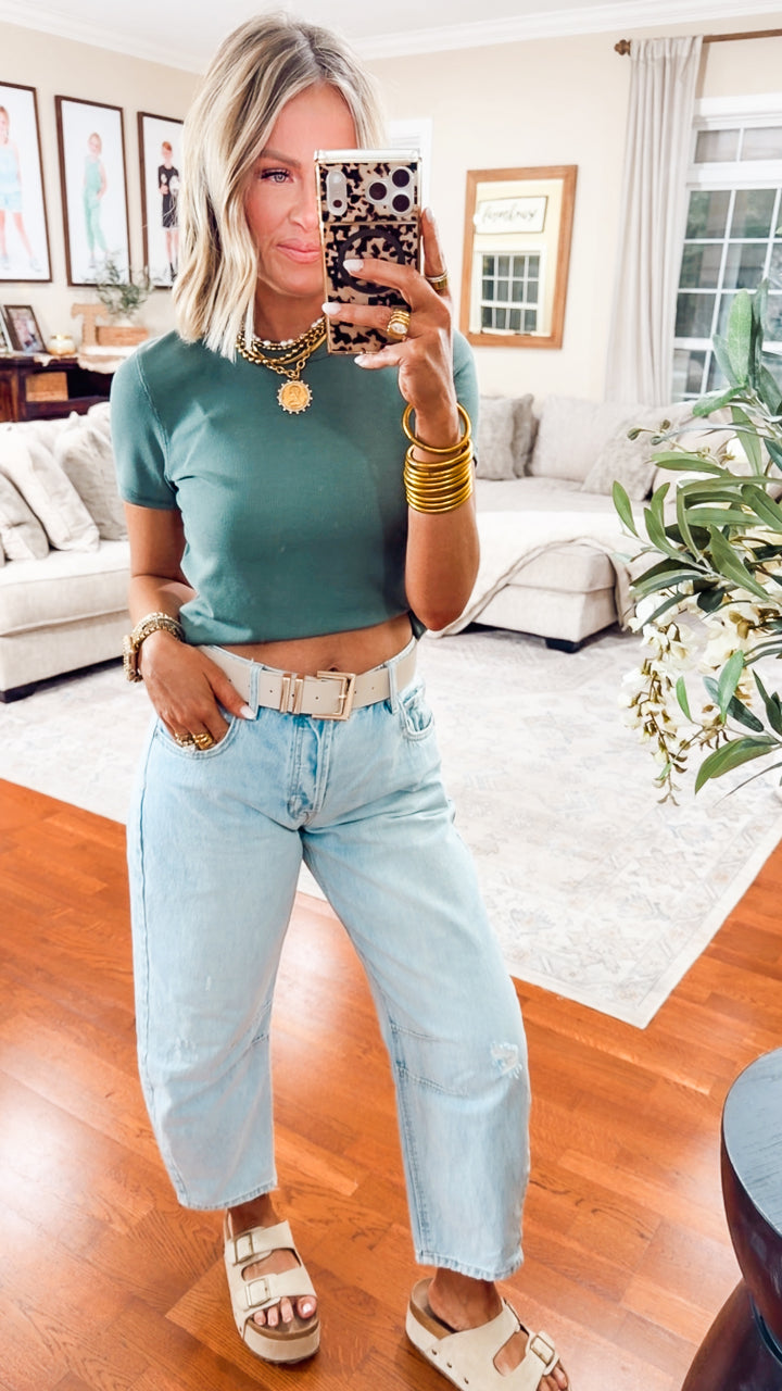 The Just Right Ribbed Tee-Green