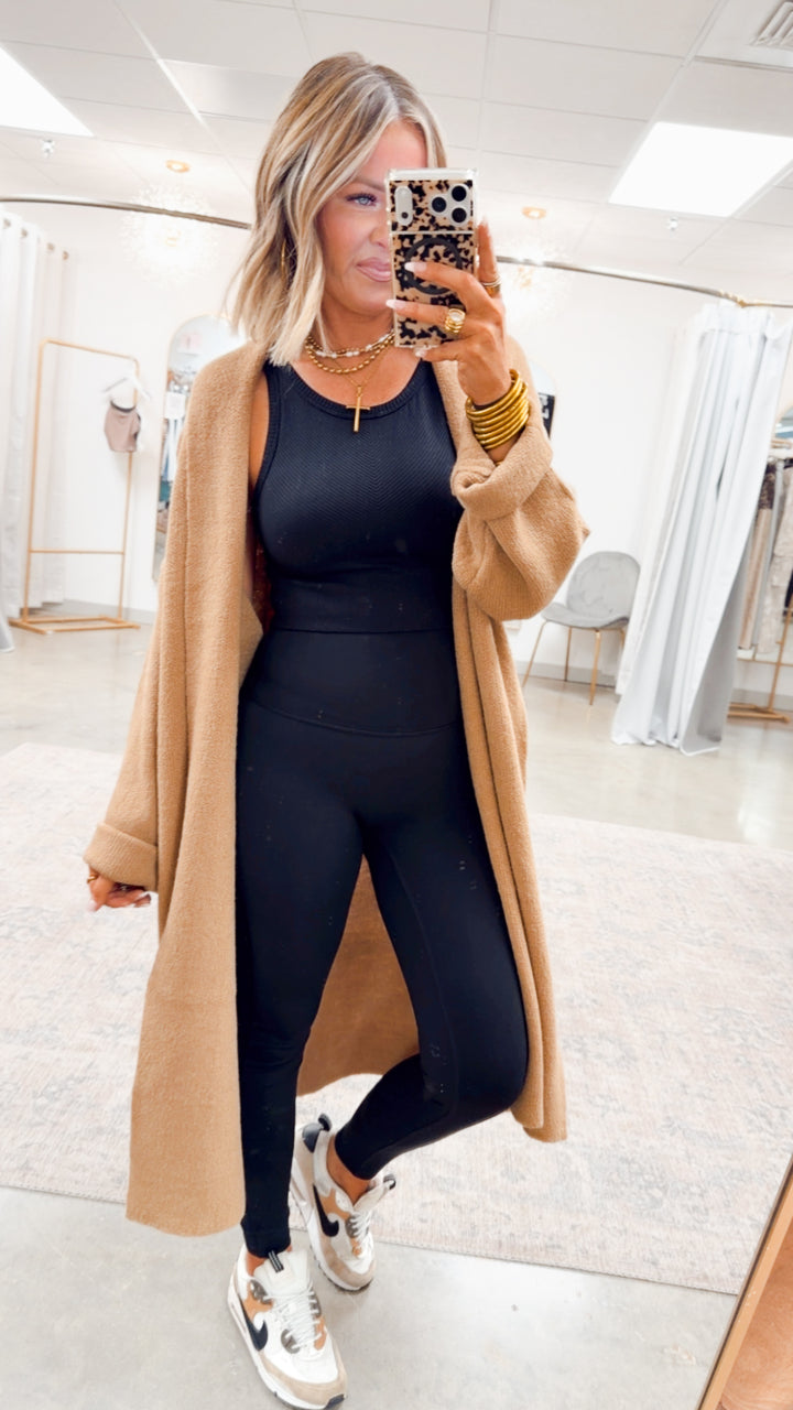 Longline Open Front Cardigan-Dk Taupe