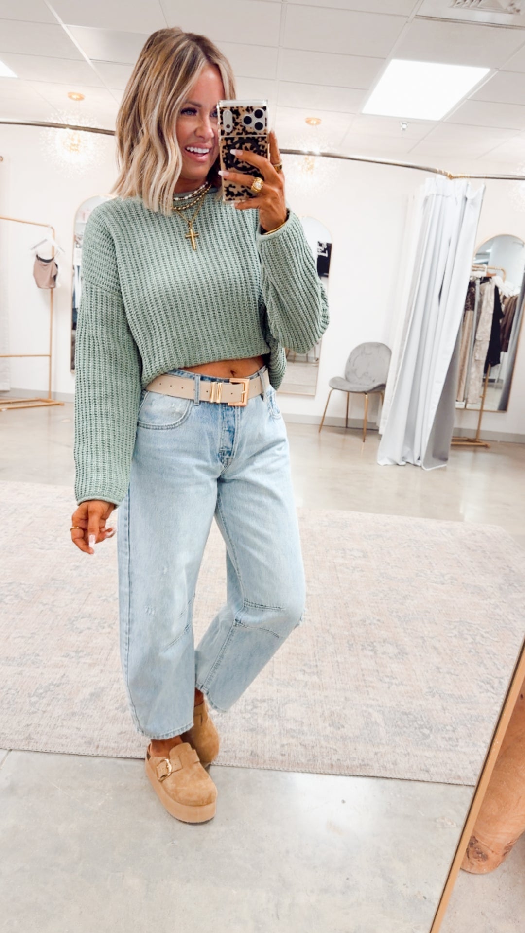 Bella Rolled Edge Sweater-Sage