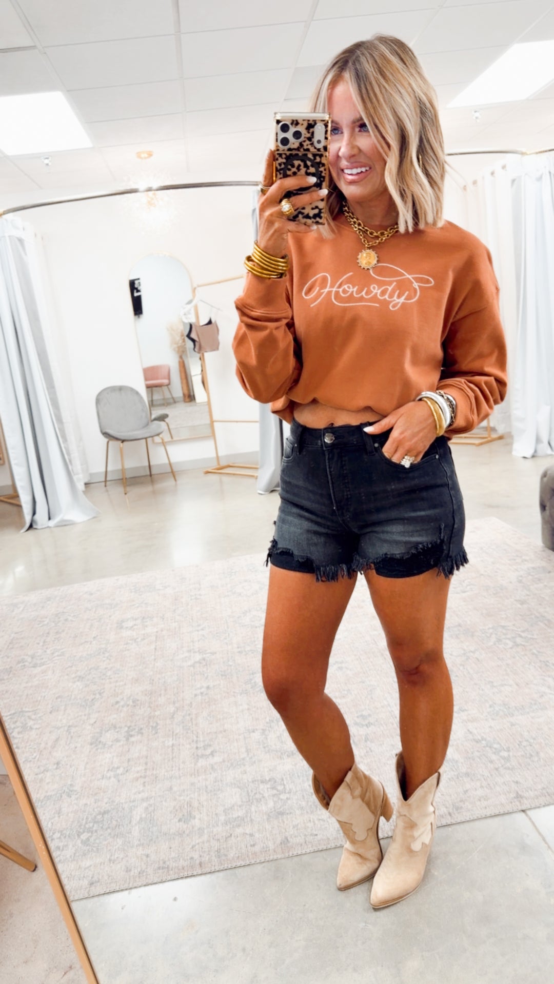 High Rise Side Step Hem Shorts-Black