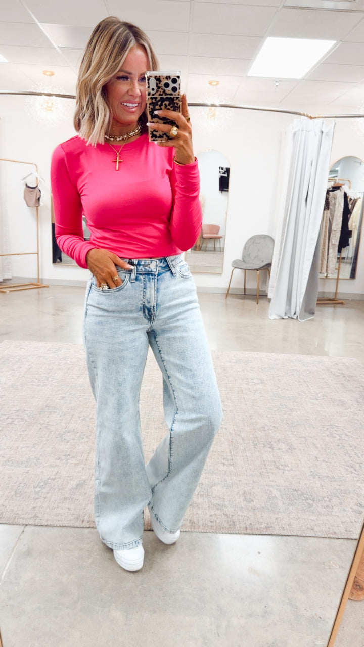 Laken Round Neck Top-Hot Pink