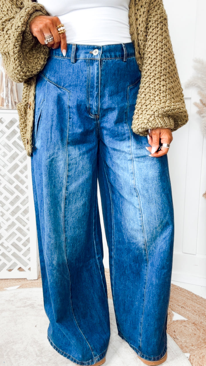 The Beckham Pleated Wide Leg Jean-Denim