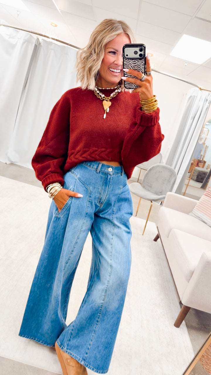 The Beckham Pleated Wide Leg Jean-Light Denim