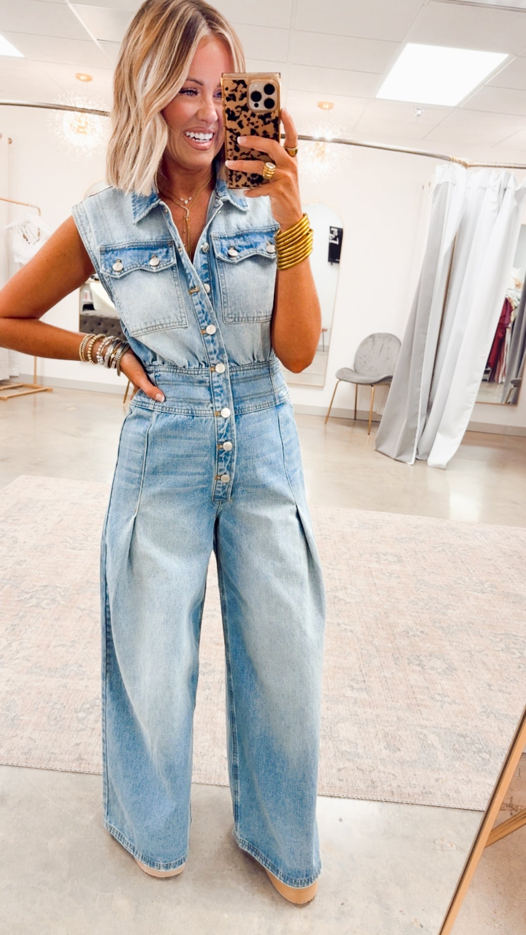 Snow Washed Button Down Jumpsuit