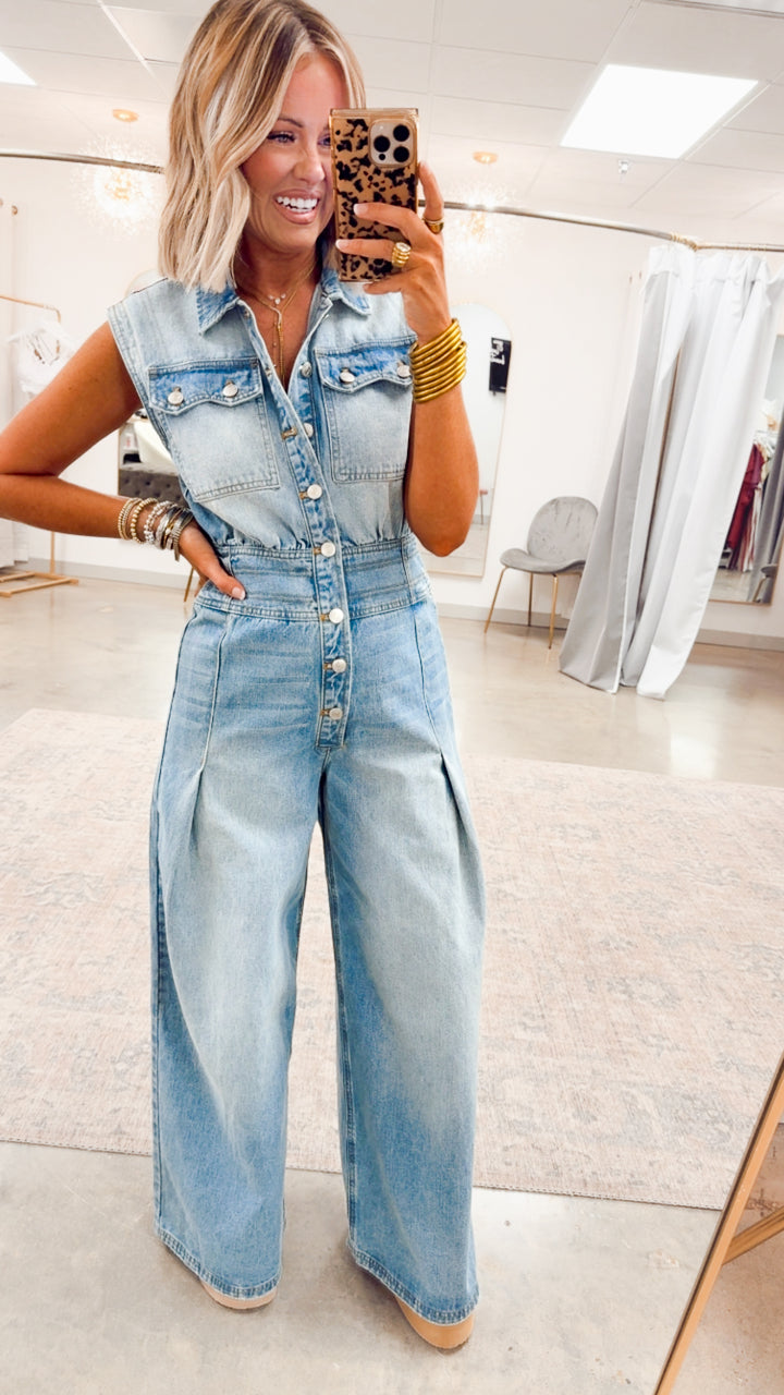 Snow Washed Button Down Jumpsuit