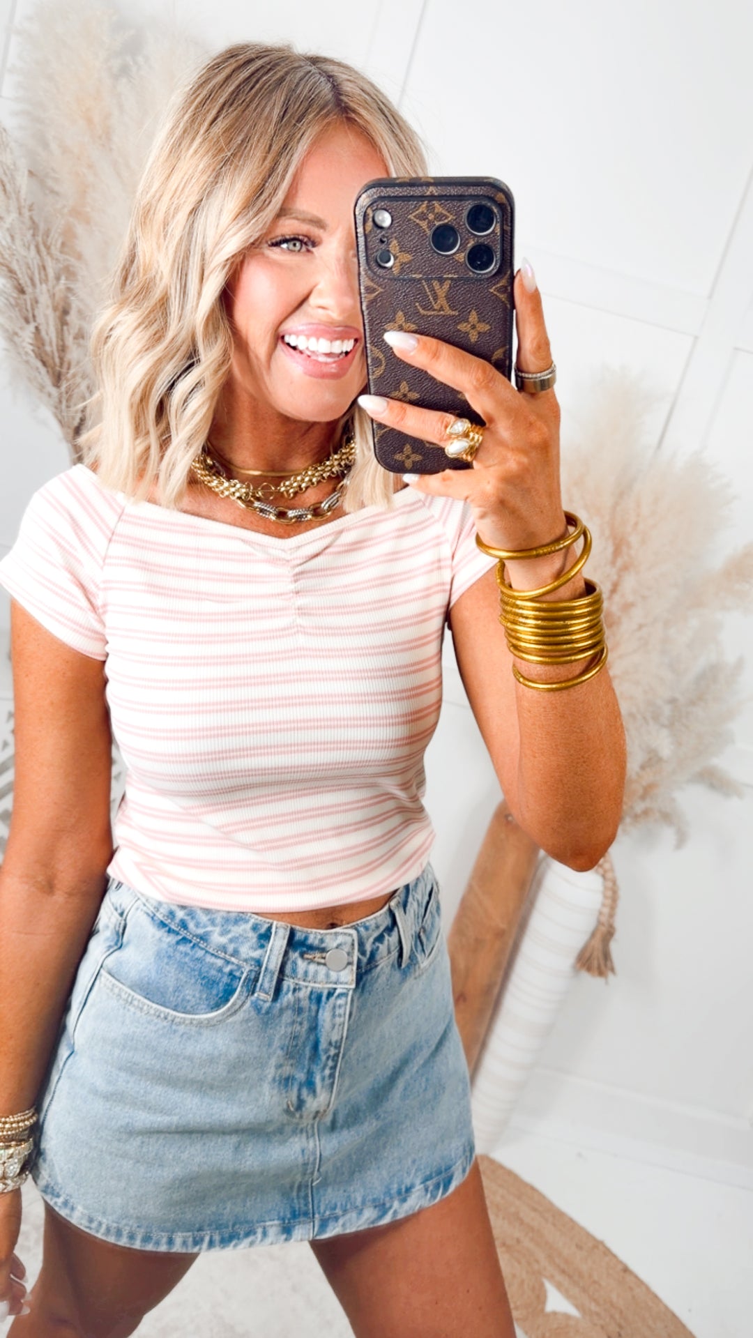 The Lila Ruched Top-Pink/Cream