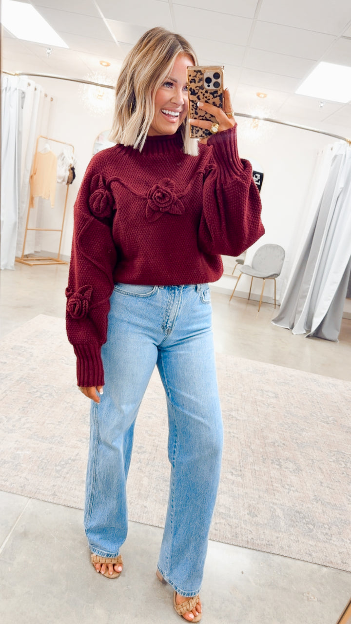 Lofty Turtleneck Rose Sweater-Wine