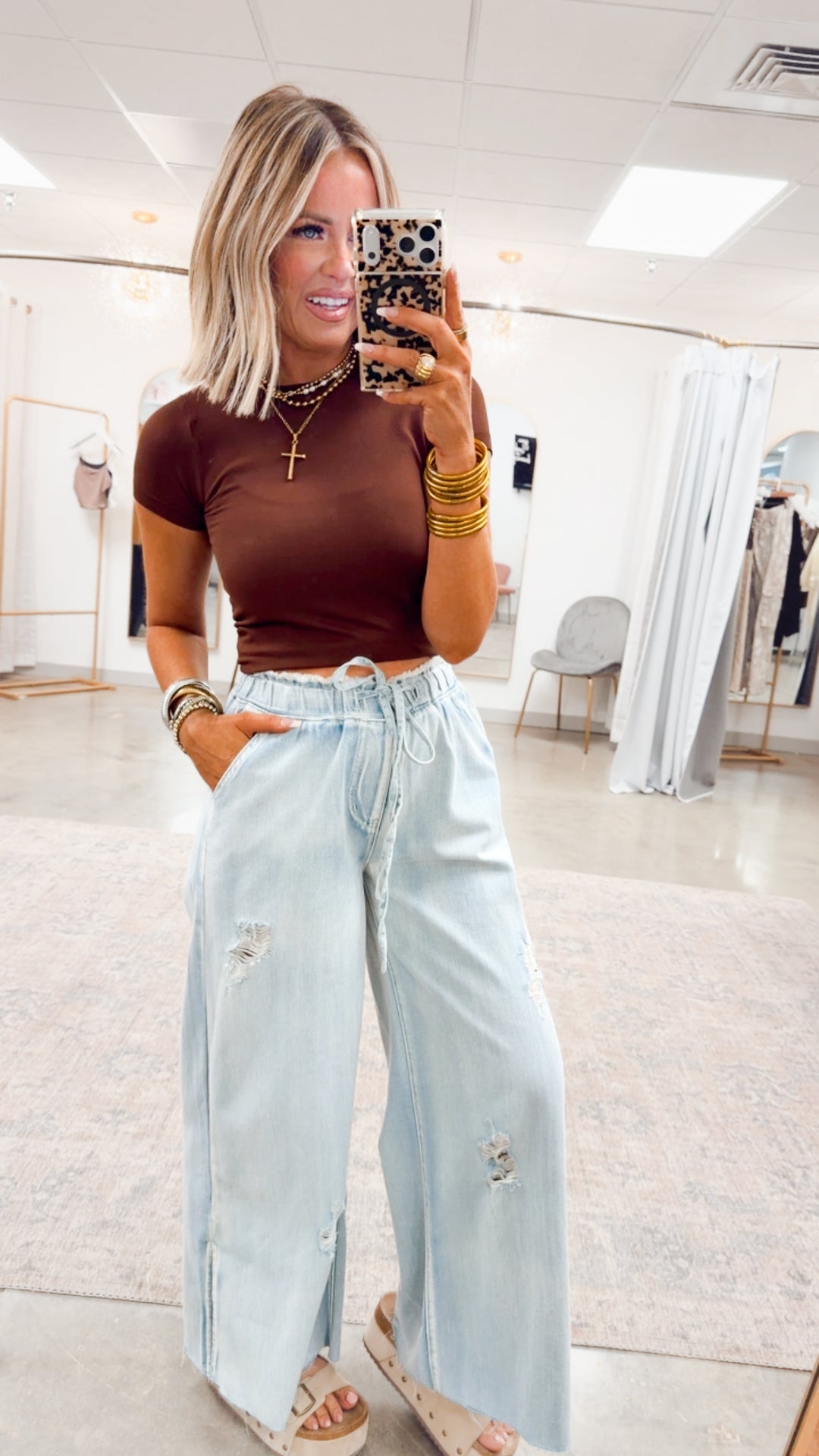 Seamless Crewneck Top-Brown