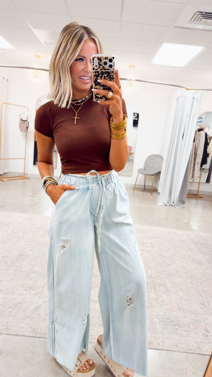 Seamless Crewneck Top-Brown