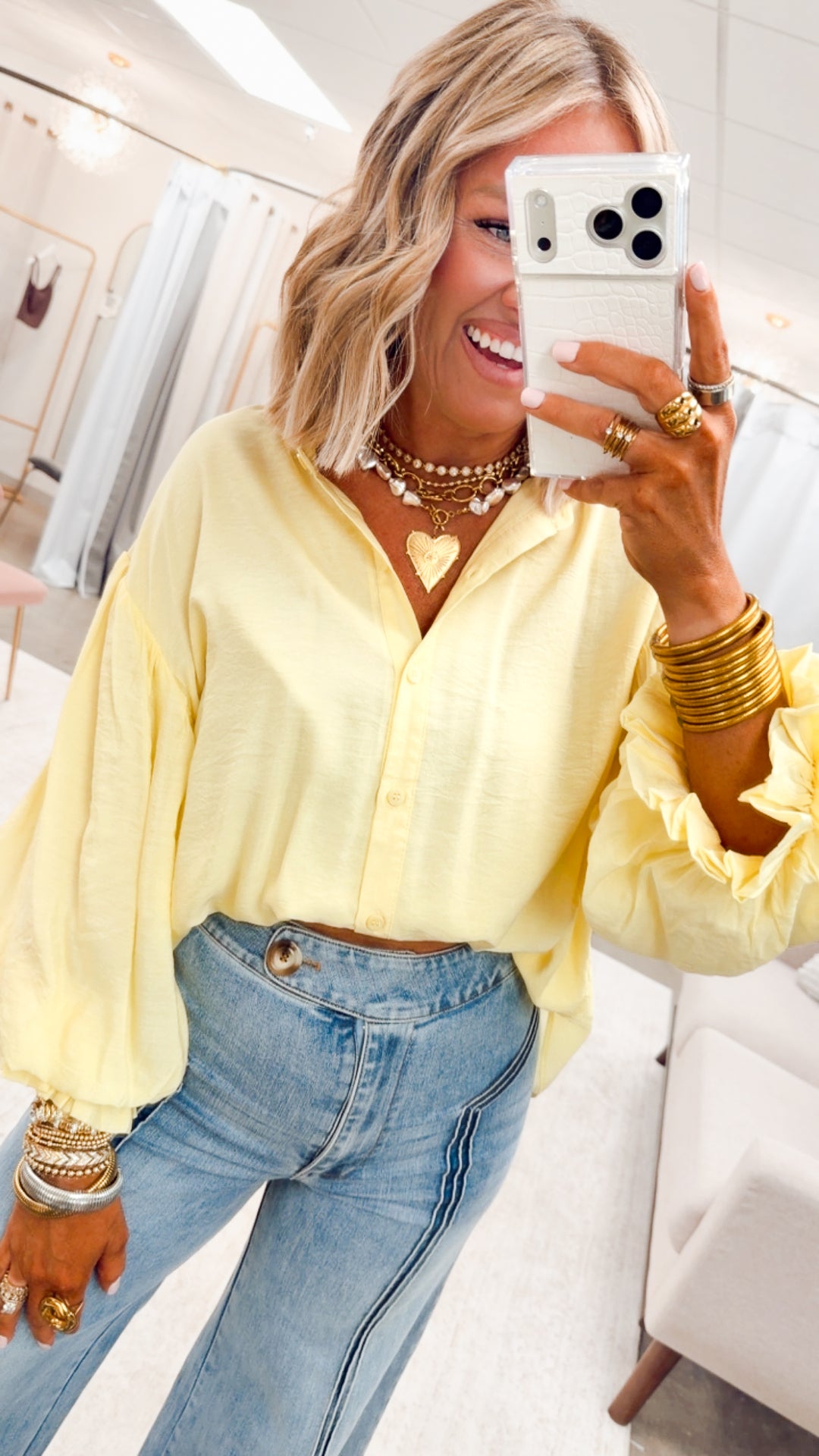 The Lucia Puff Sleeve Blouse-Yellow