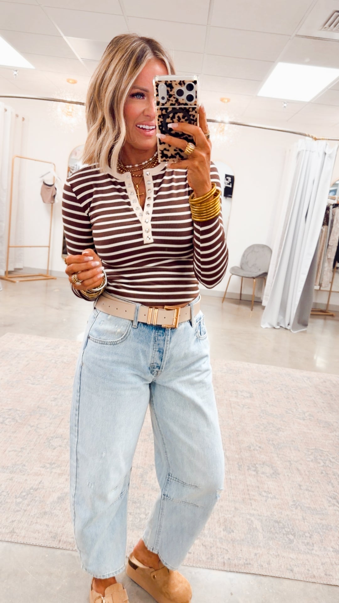 Henley Snap Button Top-Chocolate