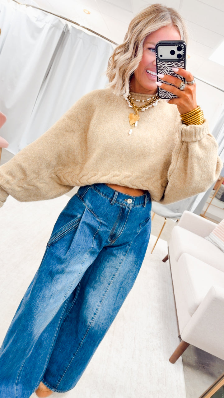 The Beckham Pleated Wide Leg Jean-Denim